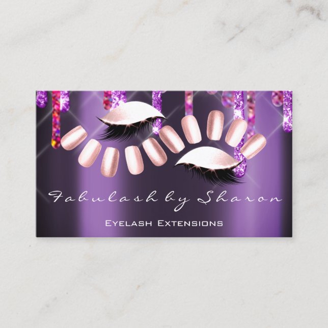 Makeup Artist Nail Artist Pink Violet Lashes Business Card (Front)