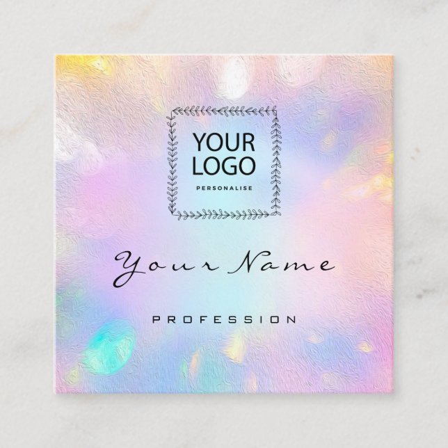 Makeup Artist Nail Unicorn Logo QR CODE Holograph  Square Business Card (Front)