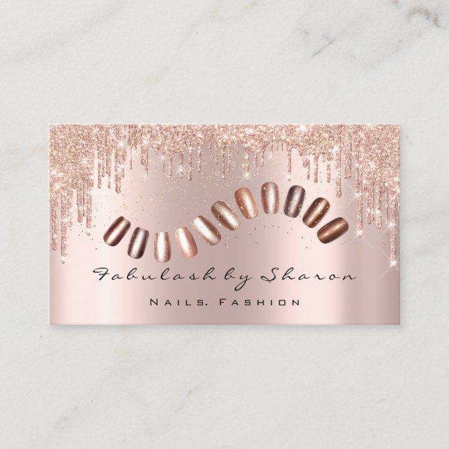 Makeup Artist Nails Glitter Drips Rose Spark Business Card (Front)