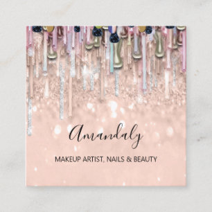 Makeup Artist Nails Glitter Logo Rose Drips 3D  Square Business Card