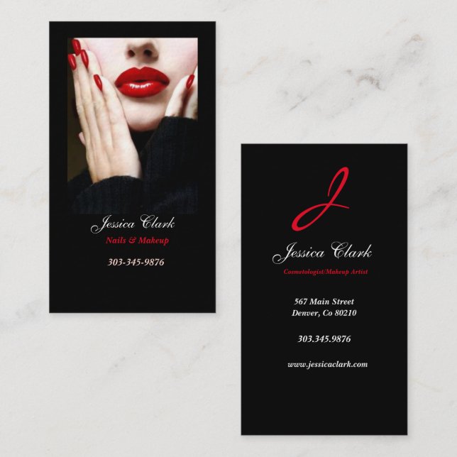 Makeup Artist Nails Red Lips Business Card (Front/Back)