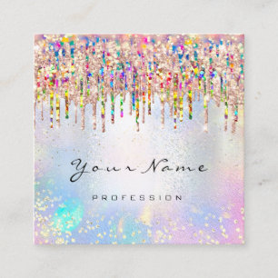Makeup Artist Nails Unicorn Blue Holograph Rose Square Business Card
