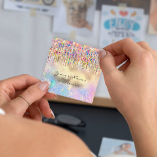 Makeup Artist Nails Unicorn Gold Holograph Rose Square Business Card
