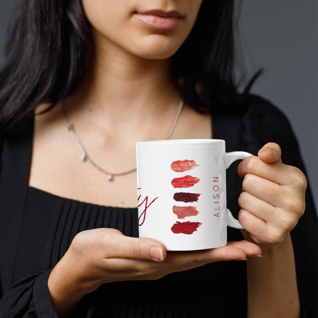 Makeup artist name lipstick colours swatches beaut coffee mug (Creator Uploaded)