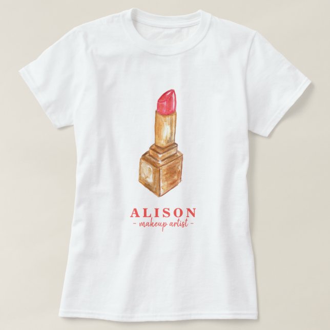Makeup artist name painted watercolor lipstick T-Shirt (Design Front)