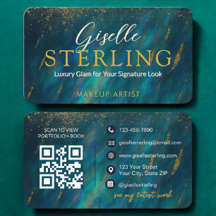 Makeup Artist Opal Green Glam Modern QR Code Business Card