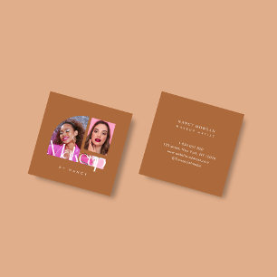 Makeup Artist Photo Collage Terracotta  Square Business Card