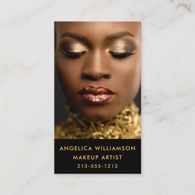 Makeup Artist Photo Gold Business Card (Front)