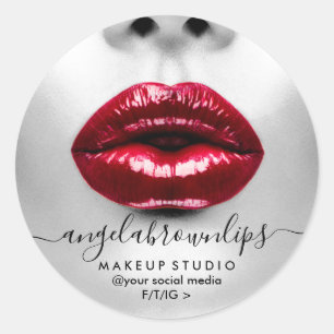 Makeup Artist Photo lipstick glossy red lips Classic Round Sticker