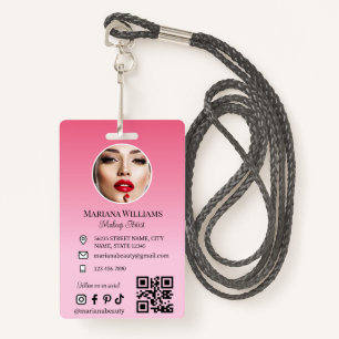 makeup artist  photo qr code pink small business ID badge