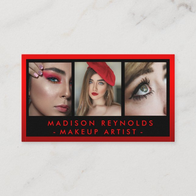 Makeup Artist Photo red lips lipstick gloss  Business Card (Front)