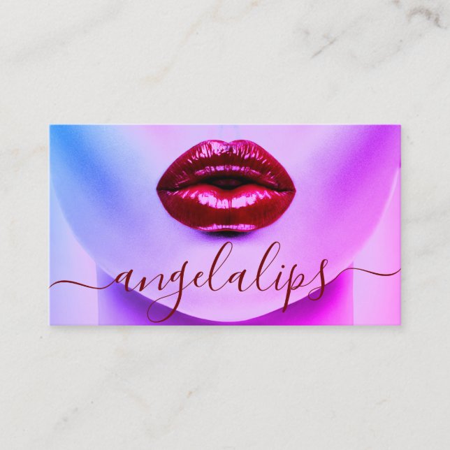 Makeup Artist Photo red lipstick glossed lips care Business Card (Front)