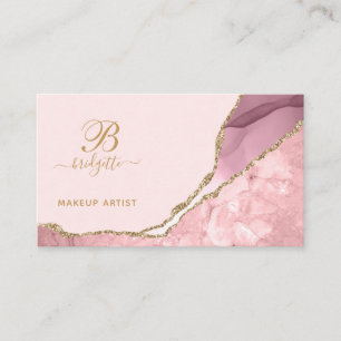 Makeup Artist Pink Agate Geode Gold Business Card