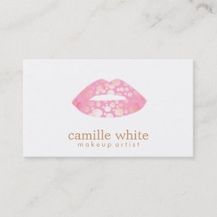 Makeup Artist Pink and Gold Lips Beauty Salon Business Card