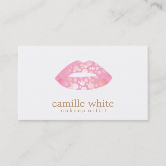 Makeup Artist Pink and Gold Lips Beauty Salon Business Card (Front)