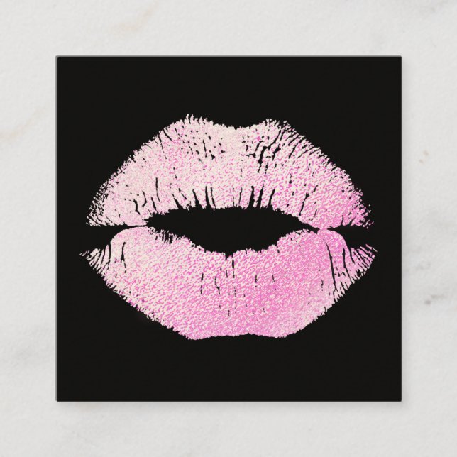 Makeup Artist  Pink Glitter Kissing Lips Square Business Card (Front)