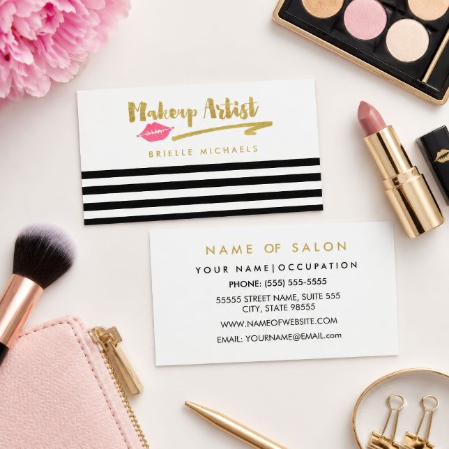 Makeup Artist Pink Lips Business Card (Creator Uploaded)