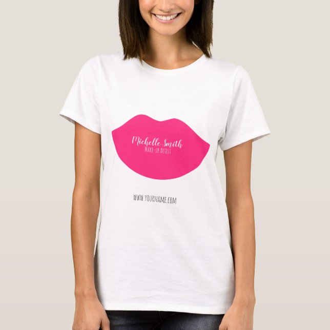 Makeup Artist Pink Lips Modern Chic Beauty Salon  T-Shirt (Front)