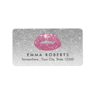 Makeup Artist Pink Lips Modern Silver Glitter Label