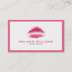 Makeup Artist Pink Lips On White With Pink Border Business Card