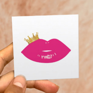 Makeup Artist Pink Lips Queen Crown Beauty Salon Square Business Card