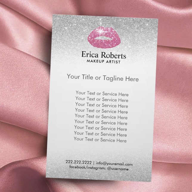 Makeup Artist Pink Lips Silver Glitter Salon Flyer (Creator Uploaded)