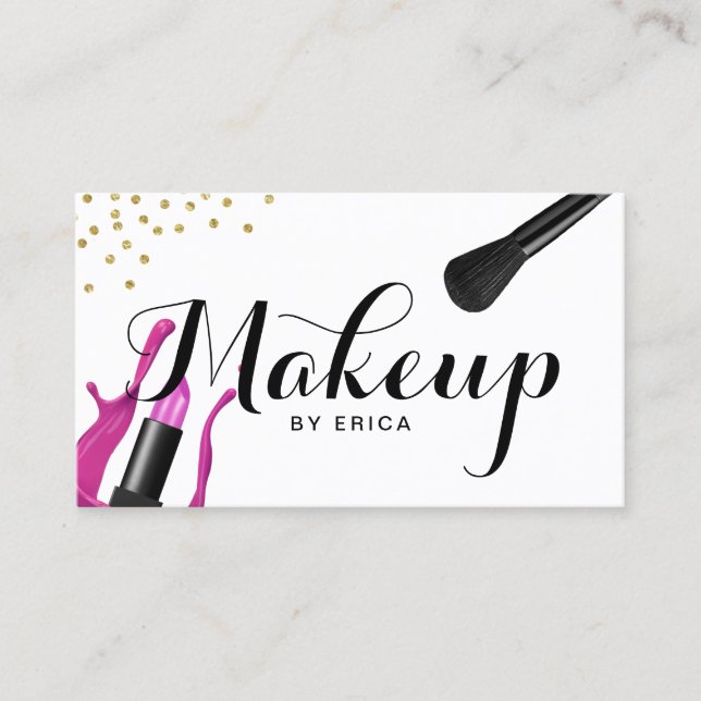 Makeup Artist Pink Lipstick Typography Salon Business Card (Front)
