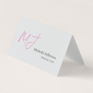 Makeup Artist Pink Monogram Grey Serif Font Business Card