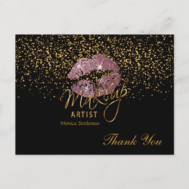 Makeup Artist  Pink Rose Lips on Black Postcard (Front)