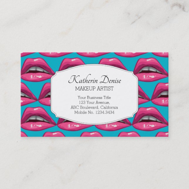 Makeup Artist Pop Art Pink Lips  Business Card (Front)