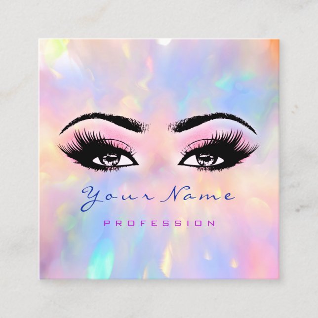 Makeup Artist Professional Eyelash Pink Holograph Square Business Card (Front)