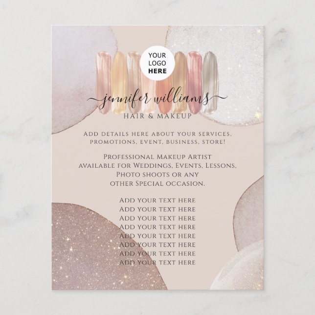 Makeup Artist Promotional Elegant Glittery Logo Flyer (Front)