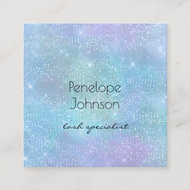 Makeup Artist Purple and Blue Shiny Elegant Square Business Card (Front)