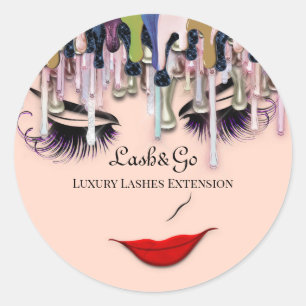 Makeup Artist Purple Lashes Product Red Lips Drips Classic Round Sticker