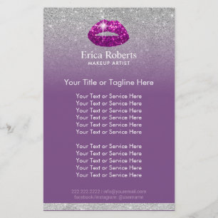 Makeup Artist Purple Lips Silver Glitter Salon Flyer