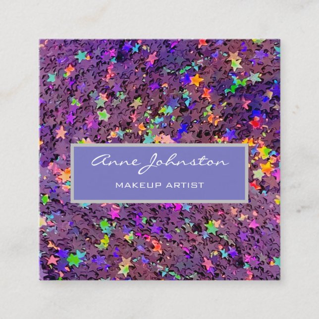 Makeup Artist Purple Star Glitter Square Business Card (Front)