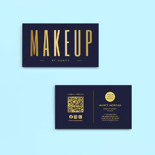 Makeup Artist QR Code And Logo Navy & Gold Business Card