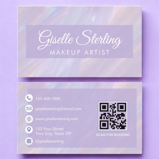 Makeup Artist QR Code Iridescent Pastel Opal Business Card (Creator Uploaded)