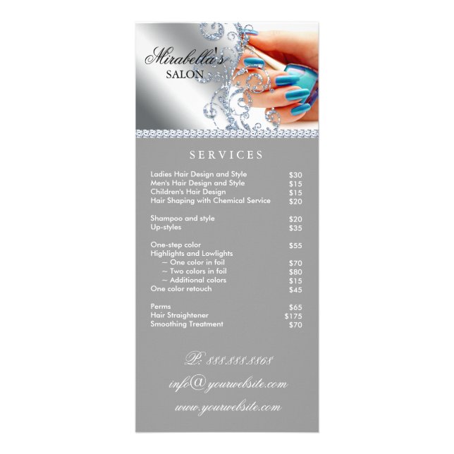 Makeup Artist Rack Card Nail Salon Silver (Front)