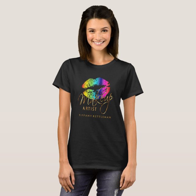Makeup Artist Rainbow Colour Lips T-Shirt (Front Full)