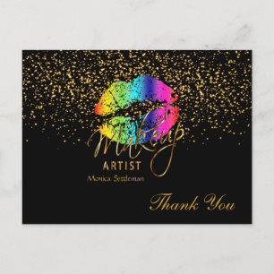 Makeup Artist  Rainbow Lips on Black Postcard