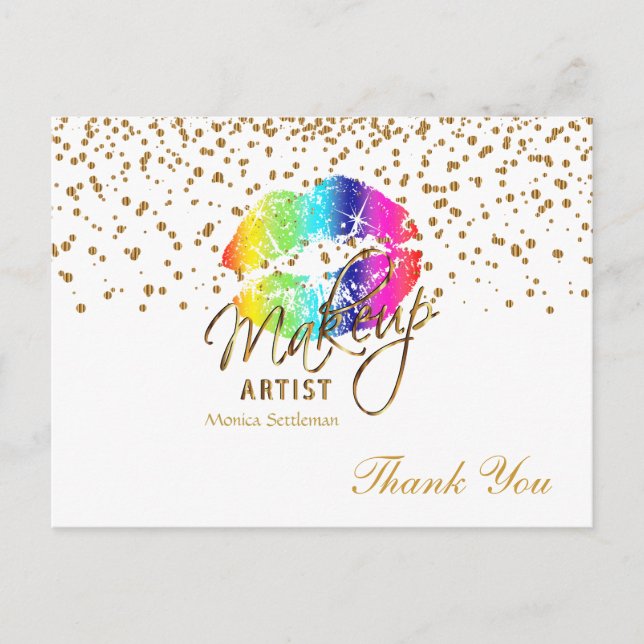 Makeup Artist  Rainbow Lips on White Postcard (Front)