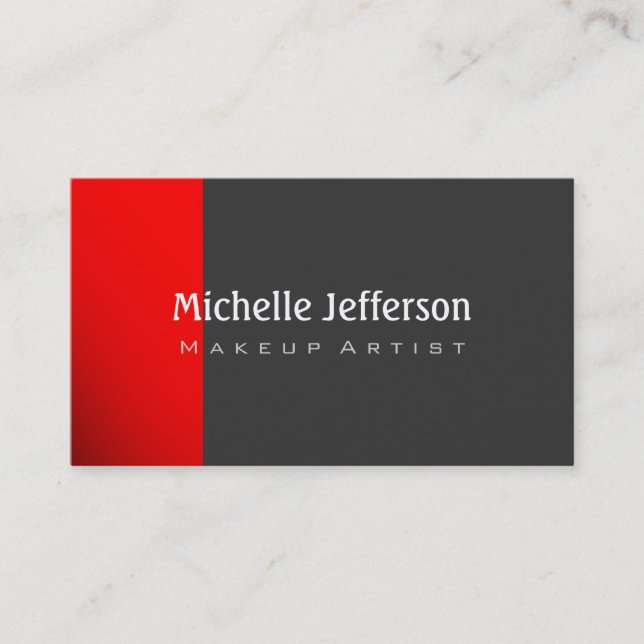 Makeup Artist Red Dark Grey Trendy Business Card (Front)