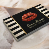 Makeup Artist Red Glitter Lips Gold Stripes