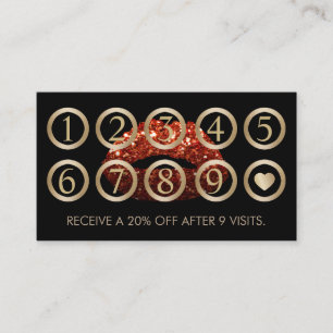 Makeup Artist Red Glitter Lips Salon Loyalty Card