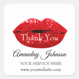 Makeup Artist Red Kiss Lips Name Unique Thank You Square Sticker