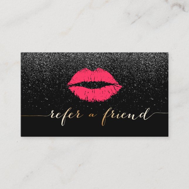 Makeup Artist Red Lips Black Glitter Referral (Front)