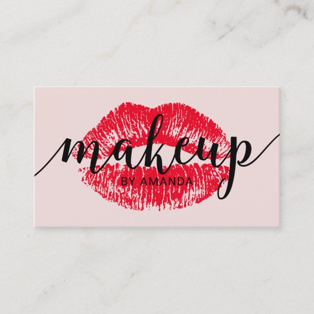 Makeup Artist Red Lips Blush Pink Beauty Salon Business Card (Front)
