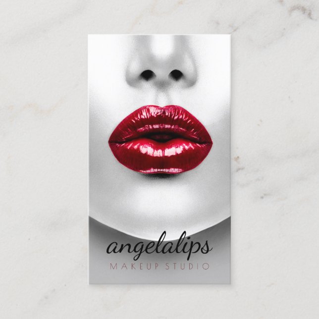 Makeup Artist Red lips Elegant Business Card (Front)