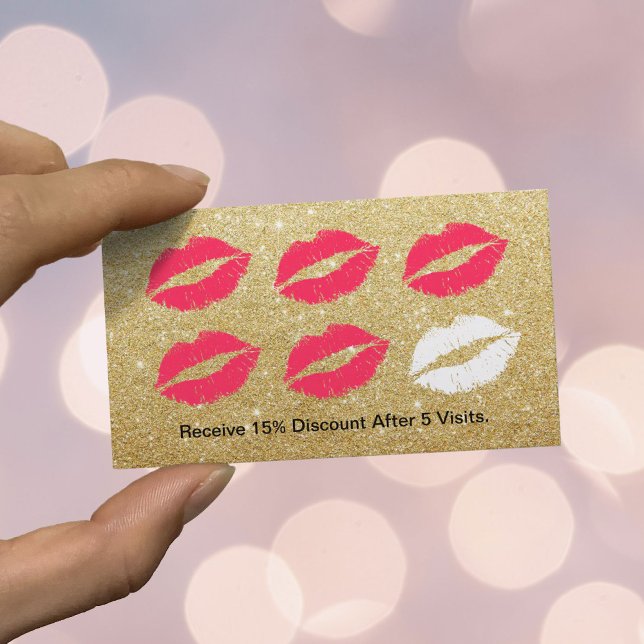 Makeup Artist Red Lips Gold Glitter Loyalty Punch Card (Creator Uploaded)